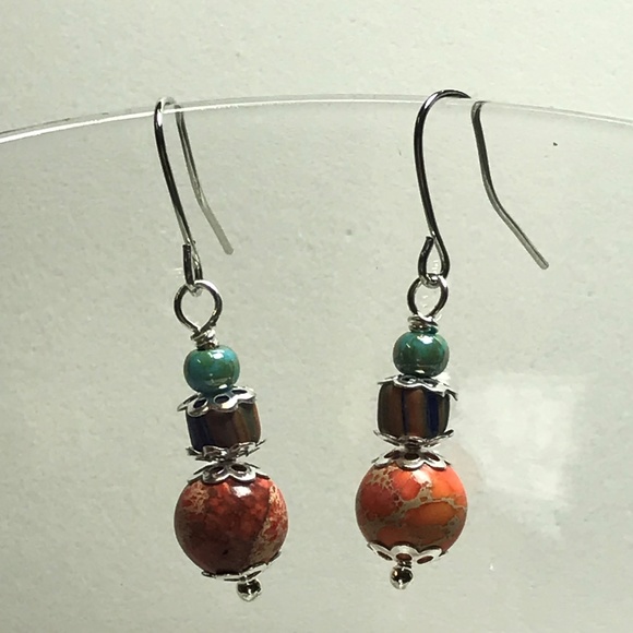 Handmade Jewelry - Orange and Turquoise Handmade Earrings 0001